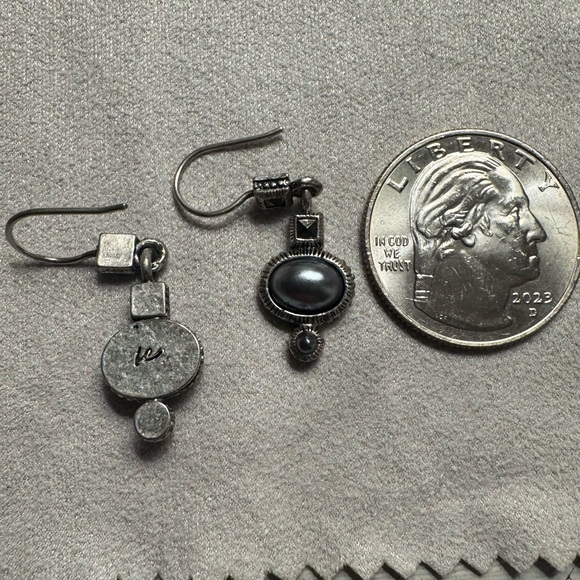 Signed LC Artisan Pearl Drop Handmade Sterling Silver Earrings Modern Vintage - Picture 3 of 8